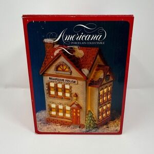 Americana Porcelain Collectible Boarding House Christmas Village House Lighted